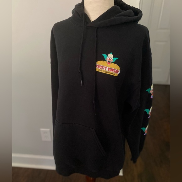 Simpsons Krusty Burger Cartoon Medium Black Y2K Pullover Hoodie Sweatshirt - Picture 3 of 7